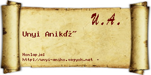 Unyi Anikó névjegykártya