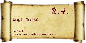 Unyi Anikó névjegykártya
